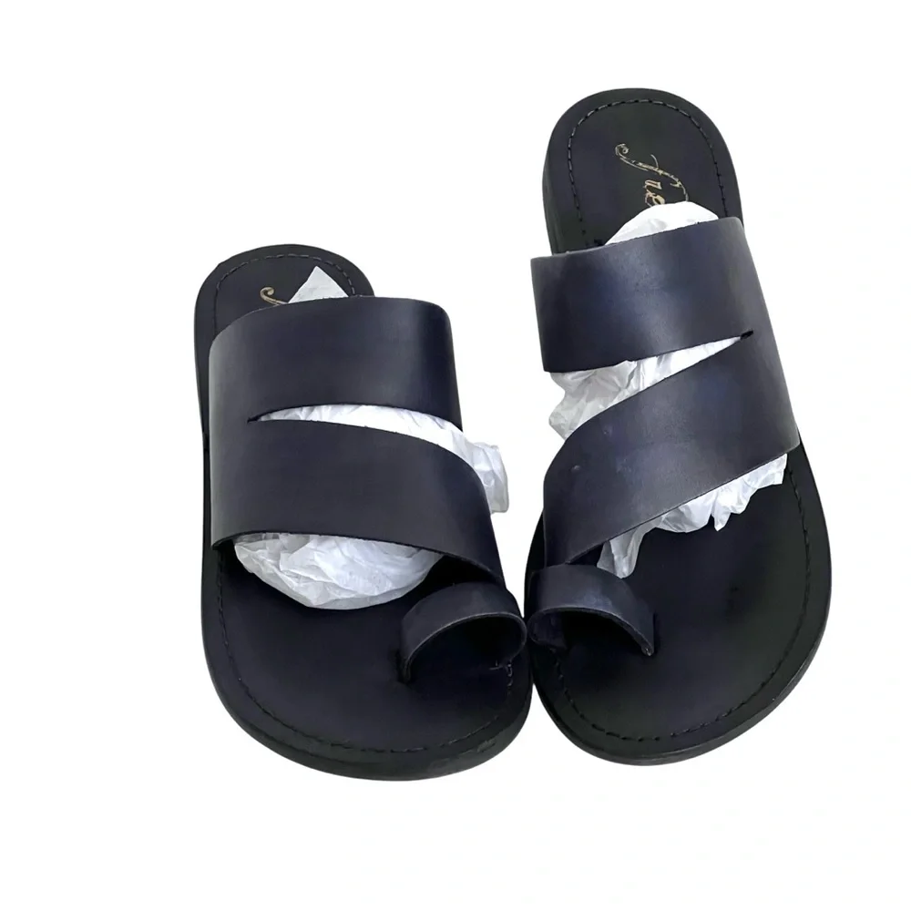 Free People Sandals Leather Loop‎ Toe Black Wash Slide Abilene EU 36